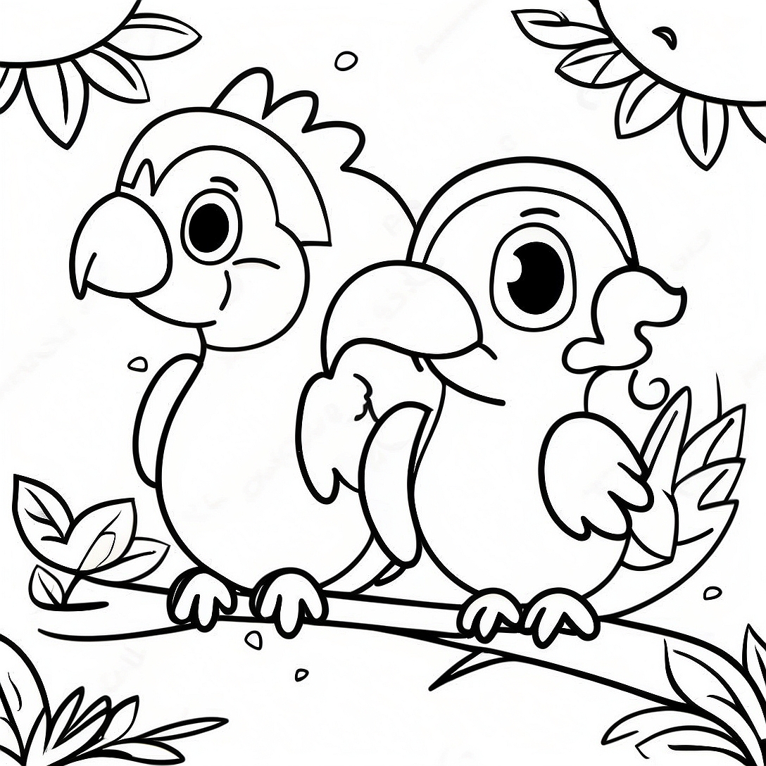Colorful Parrots in the Rainforest Coloring Page | Rainforest coloring page