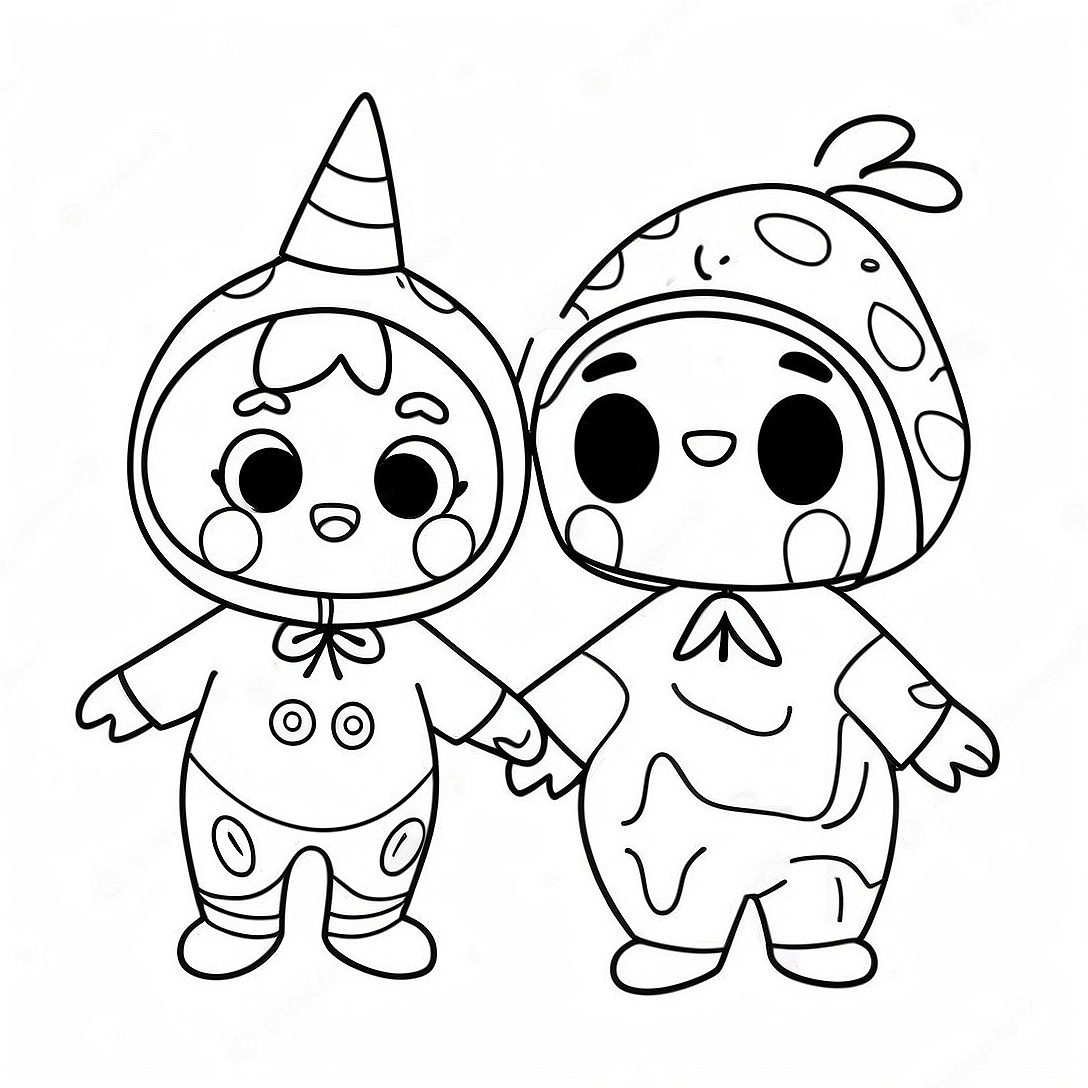 Cocomelon Characters in Spooky Costumes Coloring Page | Cocomelon Halloween coloring page