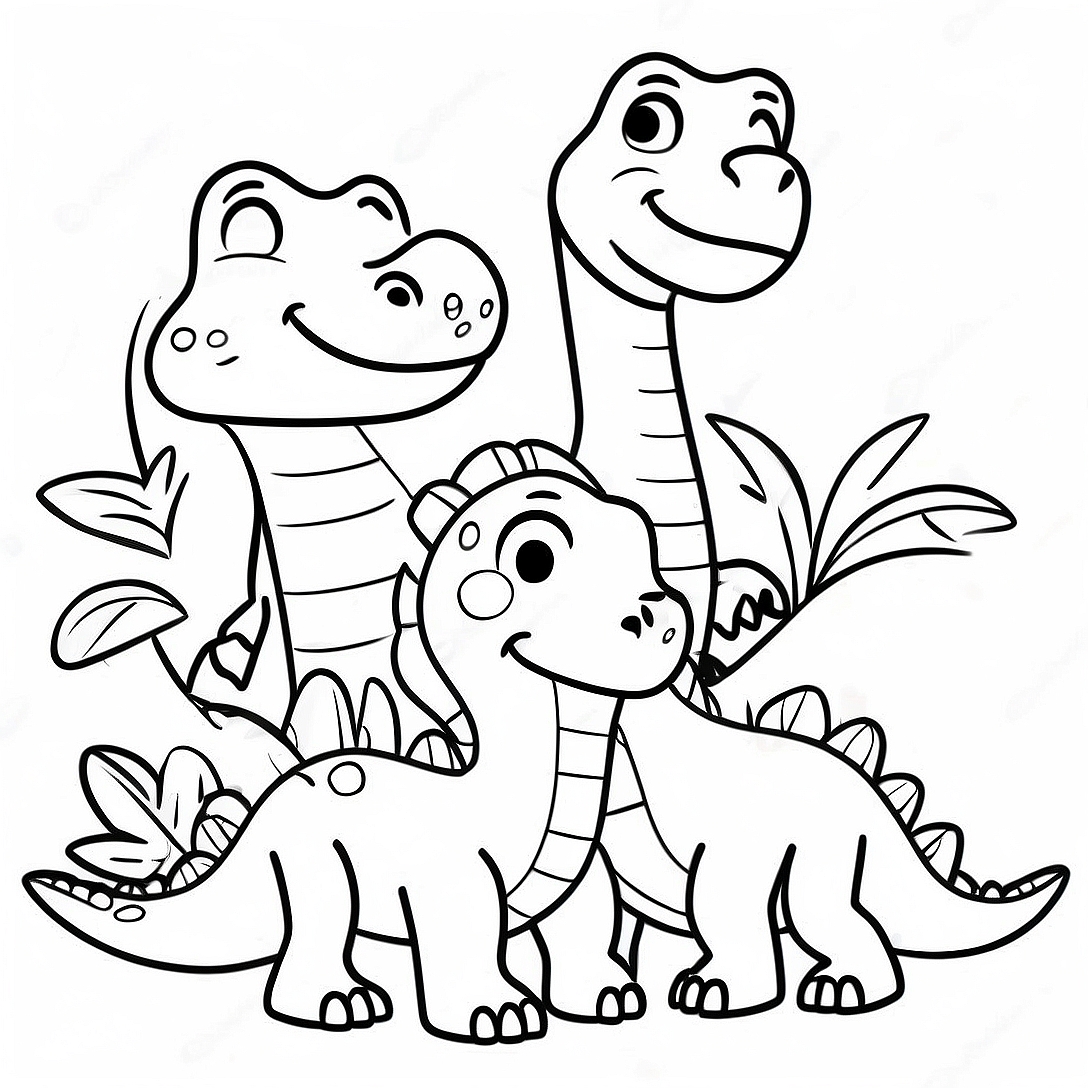 Friendly Dinosaur Family Coloring Page | Dinosaur coloring page
