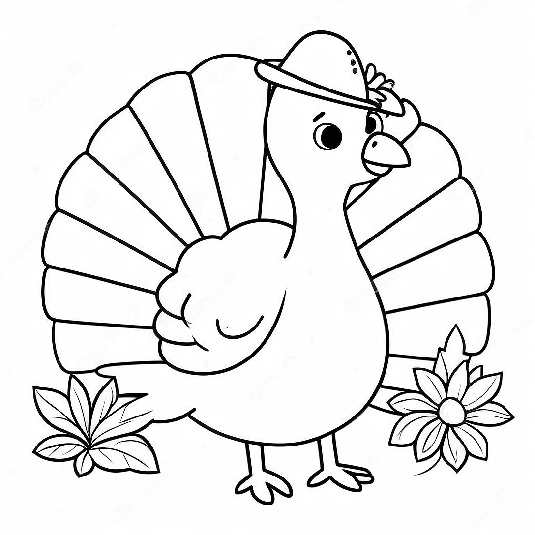 Cute Turkey at the First Thanksgiving Coloring Page | First Thanksgiving coloring page