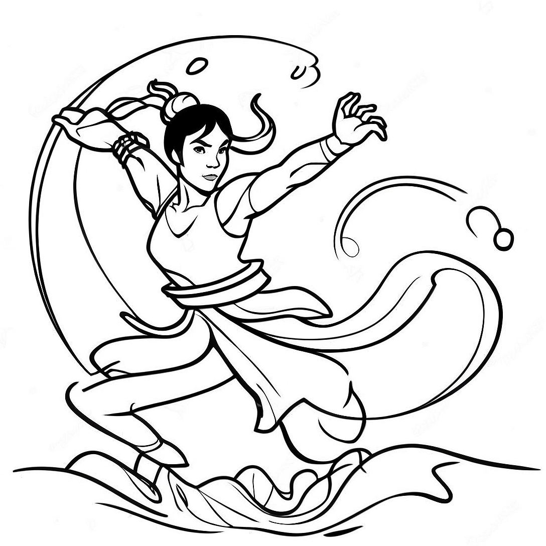 Korra in Waterbending Pose Coloring Page | Korra coloring page