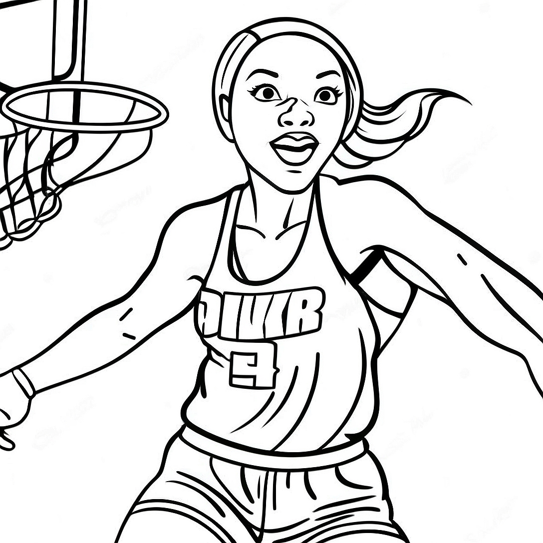 Dynamic WNBA Player Dunking Coloring Page | WNBA coloring page