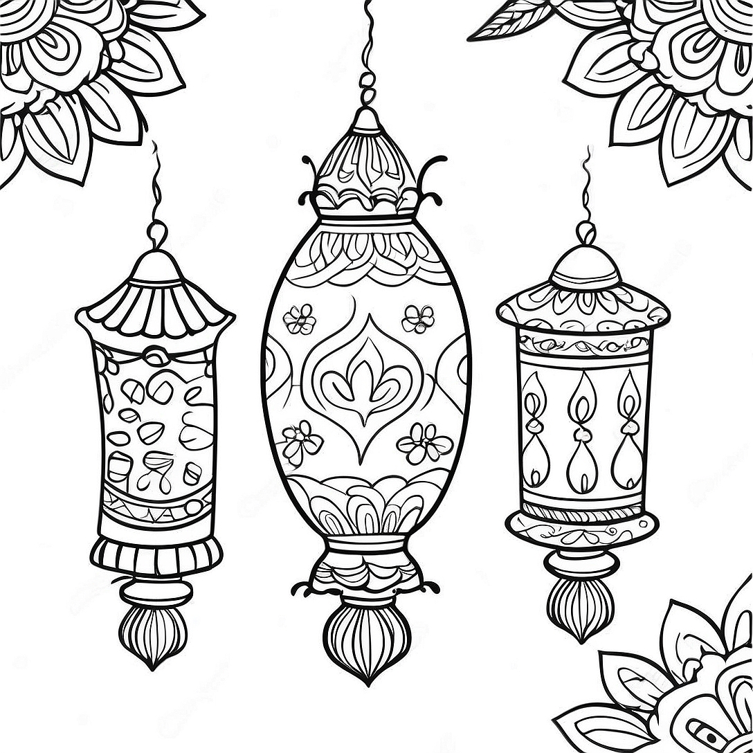 Colorful Diwali Lanterns Coloring Page | Kindergarten Diwali coloring page