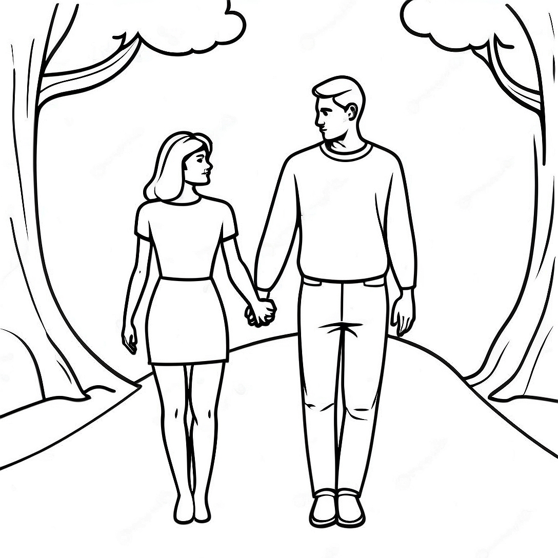 Romantic Couple Holding Hands Coloring Page | Love Relationship for Adults coloring page