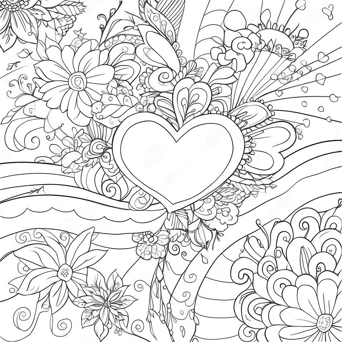 Romantic Hearts Coloring Page | Love for Adults coloring page