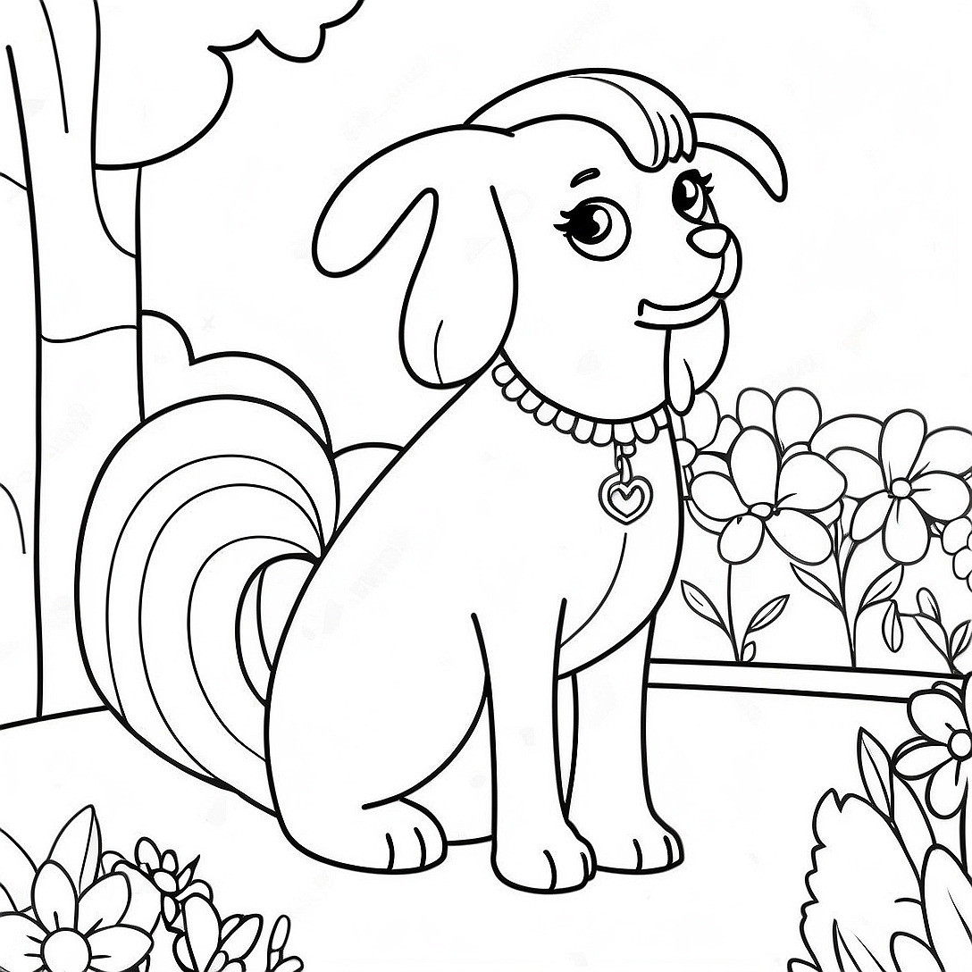 Barbie Dog in a Flower Garden Coloring Page | Barbie Dog coloring page