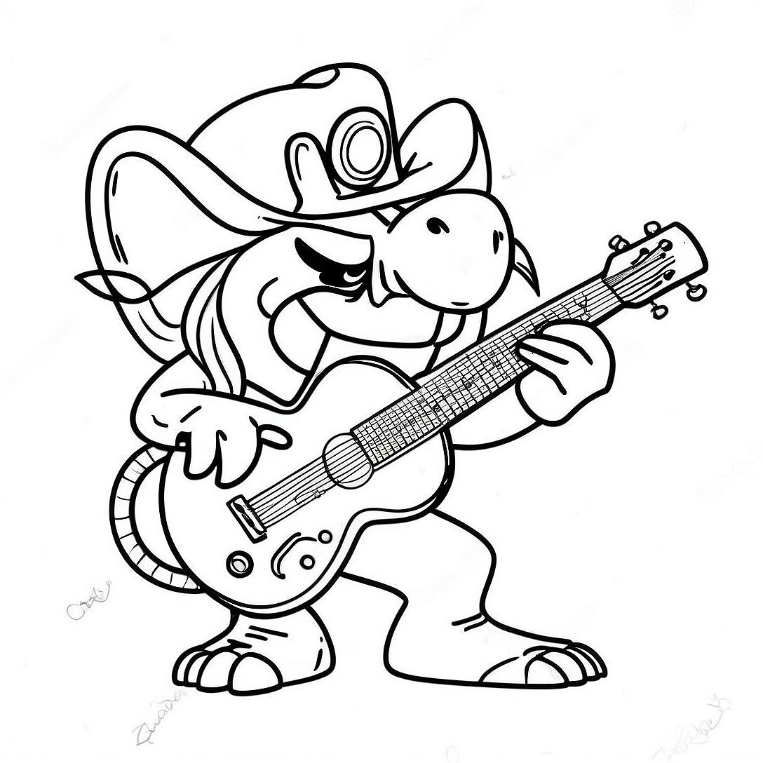 Lemmy Koopaling Playing Guitar Coloring Page | Koopalings coloring page