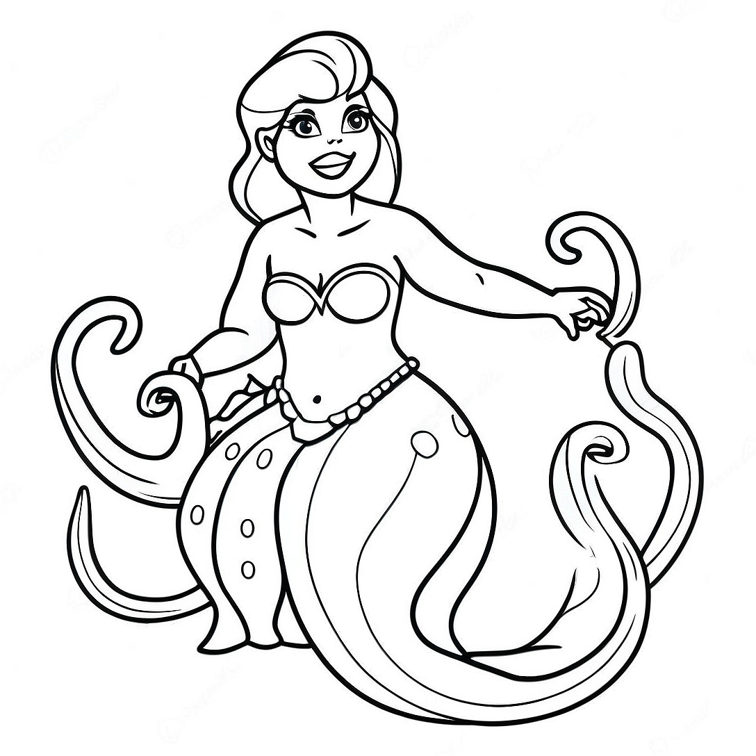 Ursula with Colorful Tentacles Coloring Page | Ursula coloring page