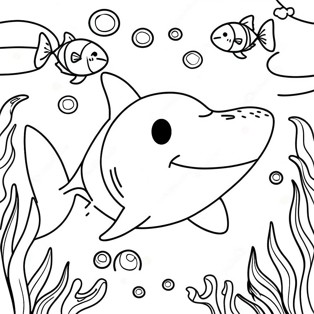 Friendly Shark Swimming Coloring Page | Shark Adventures coloring page