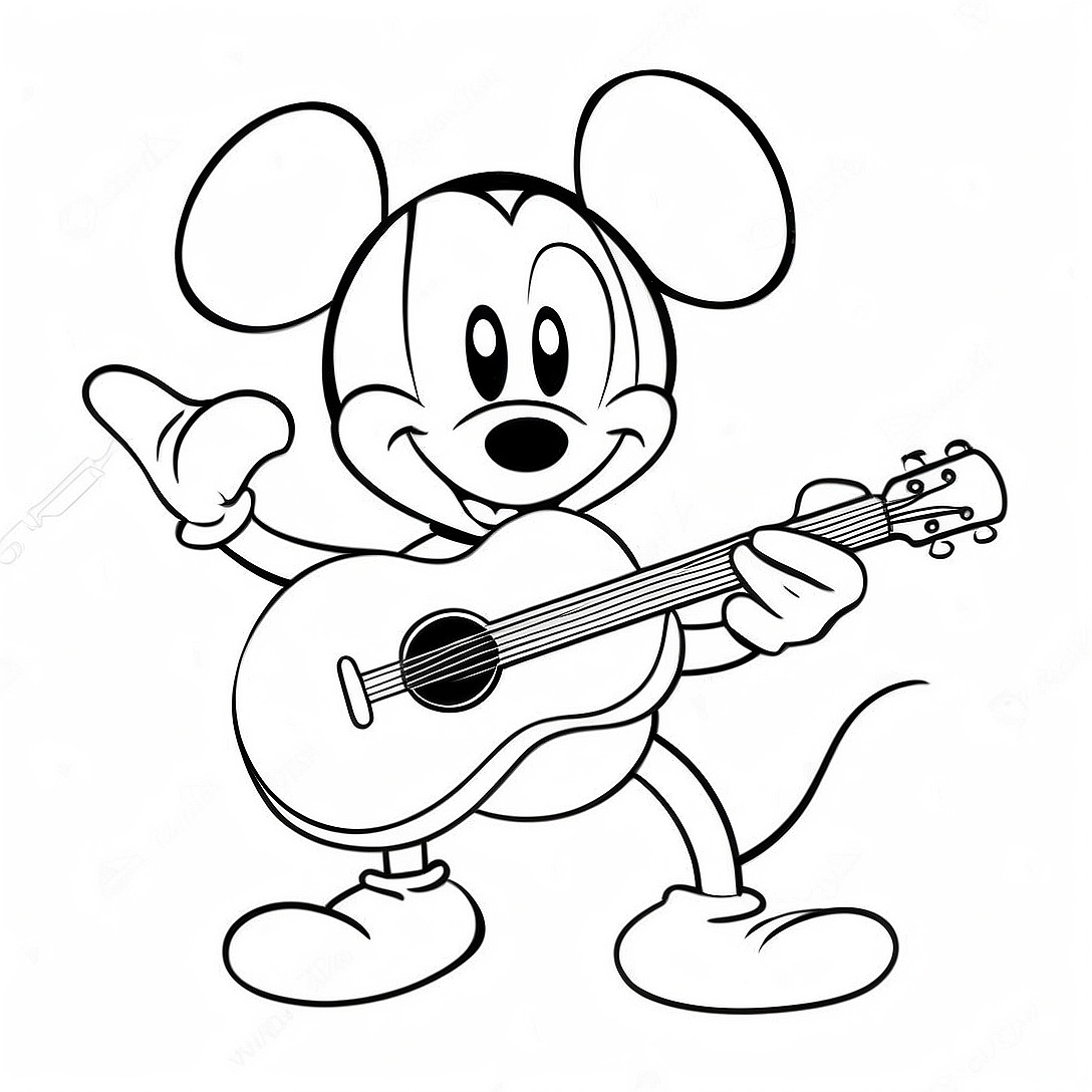 Mickey Mouse Playing Guitar Coloring Page | Mickey and Minnie coloring page