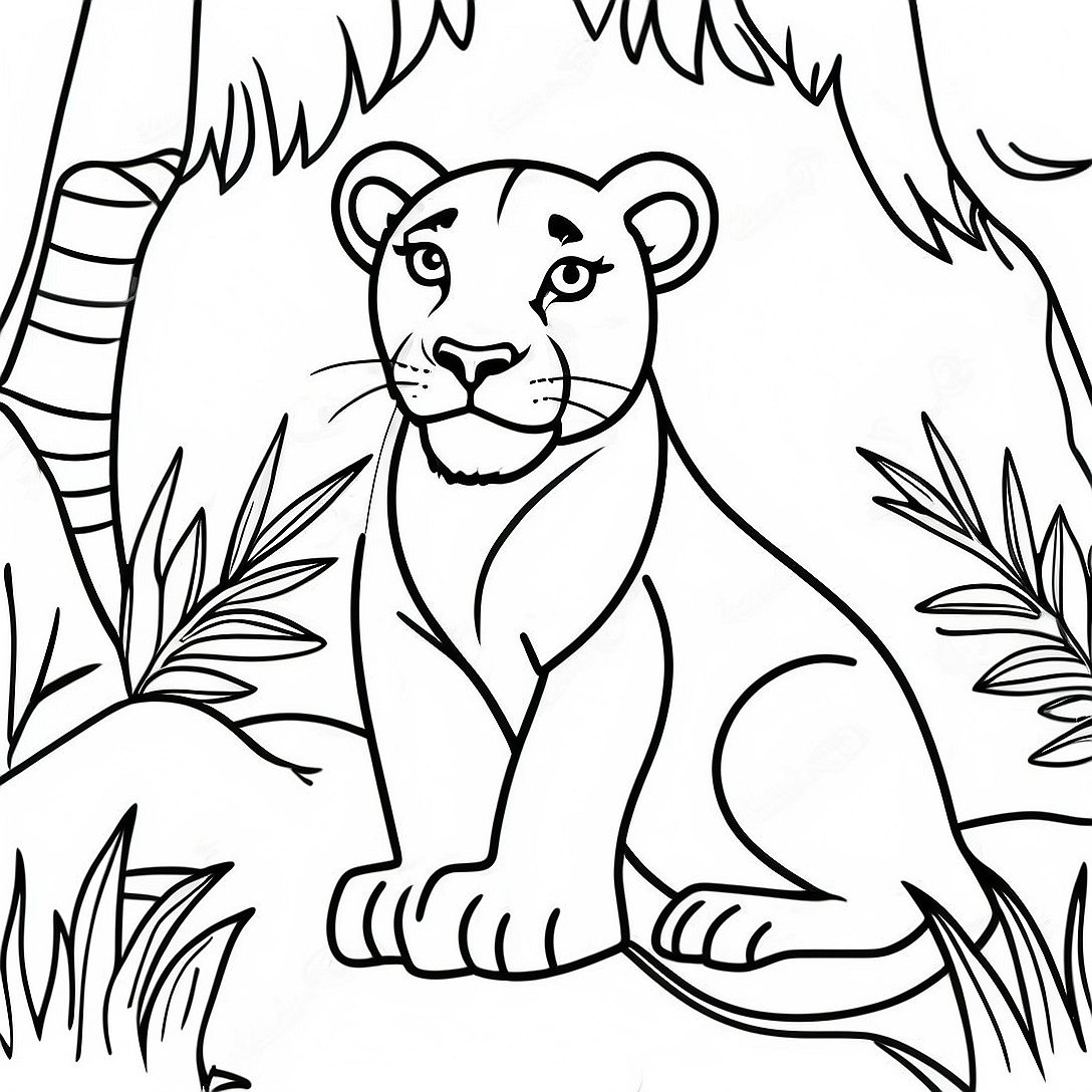 Lioness in the Jungle Coloring Page | Lioness coloring page