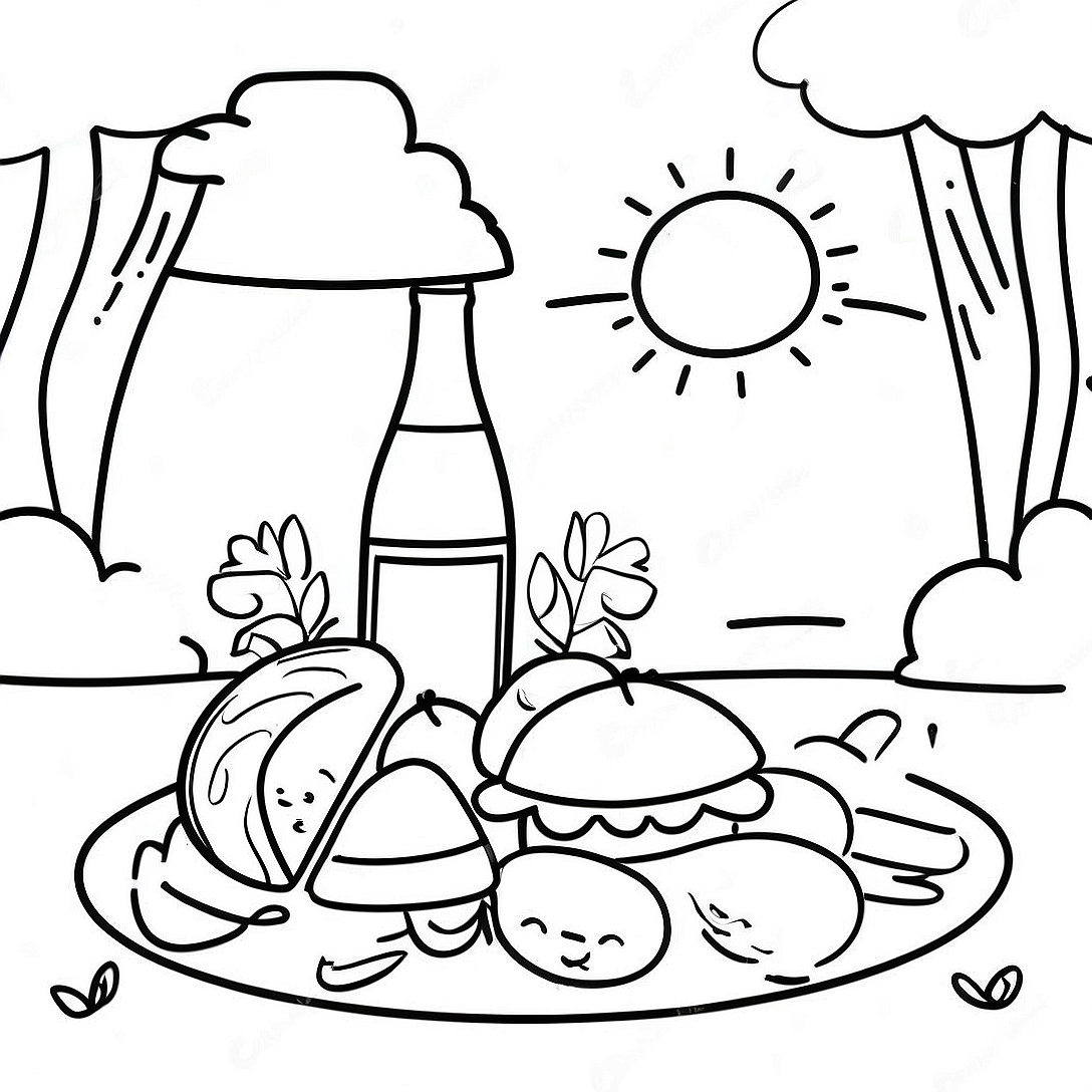 Sunny Day Picnic Coloring Page | Summer Fun coloring page