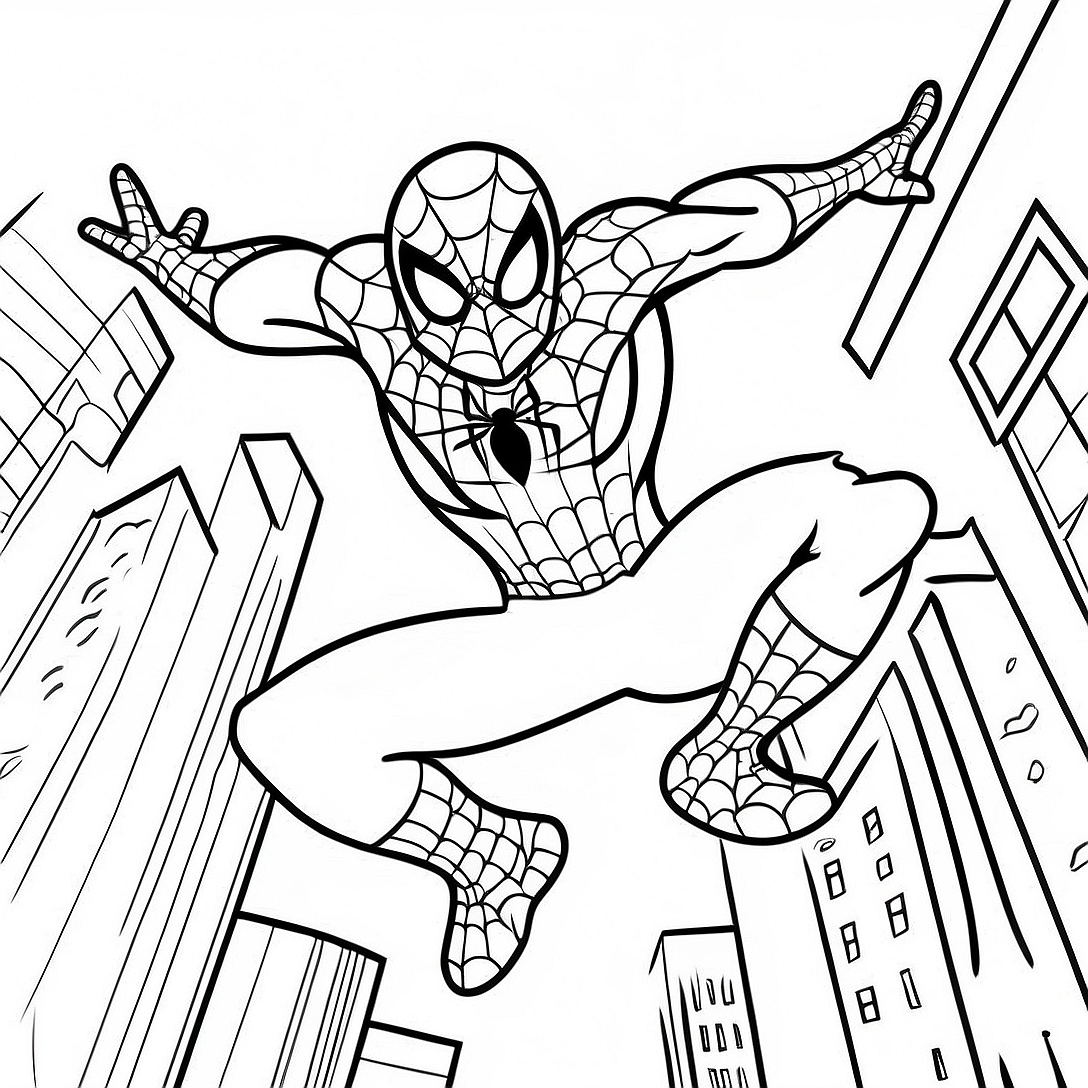 Spider-Man Swinging Through City Coloring Page | The Amazing Spider-Man coloring page
