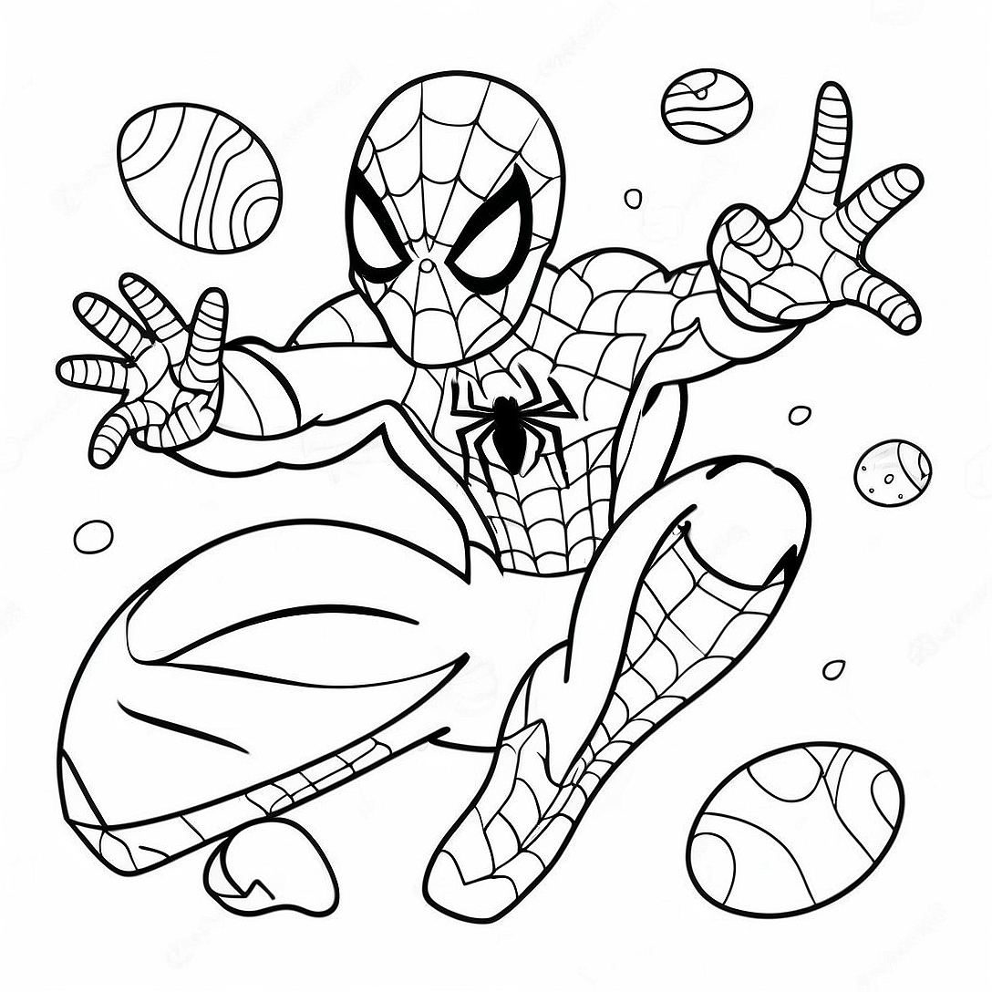 Spiderman with Colorful Easter Eggs Coloring Page | Spiderman Easter coloring page