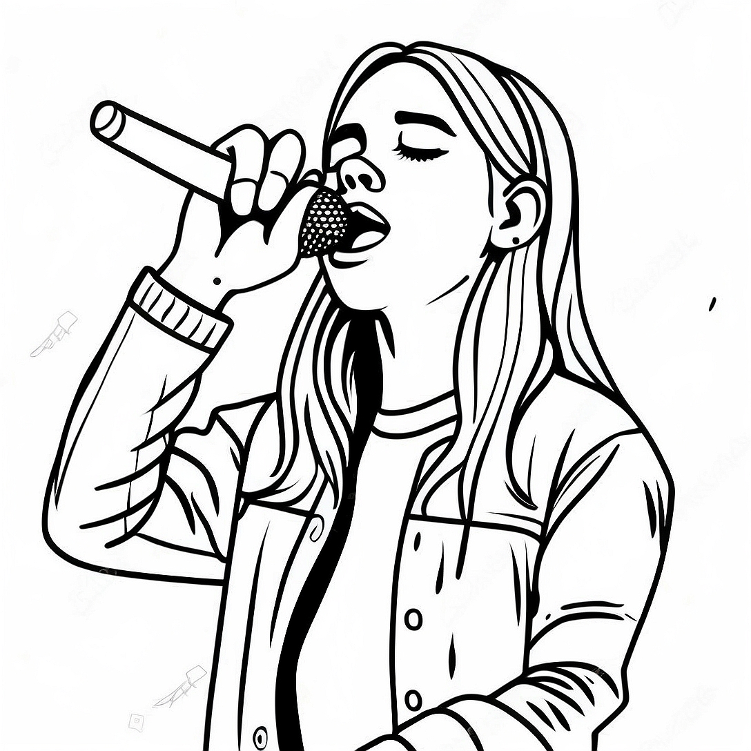 Billie Eilish Singing on Stage Coloring Page | Billie Eilish coloring page