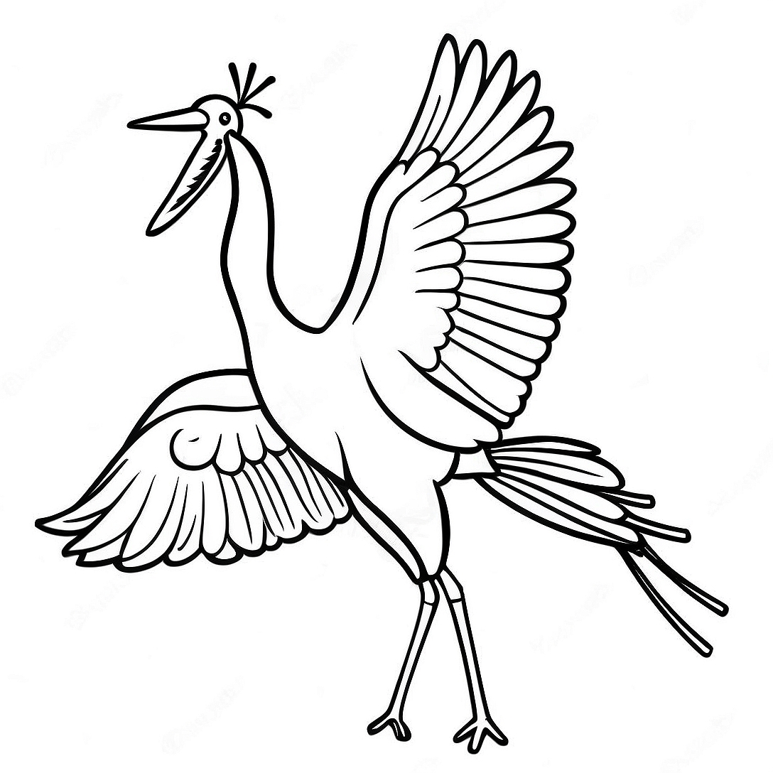 Majestic Crane in Flight Coloring Page | Crane coloring page