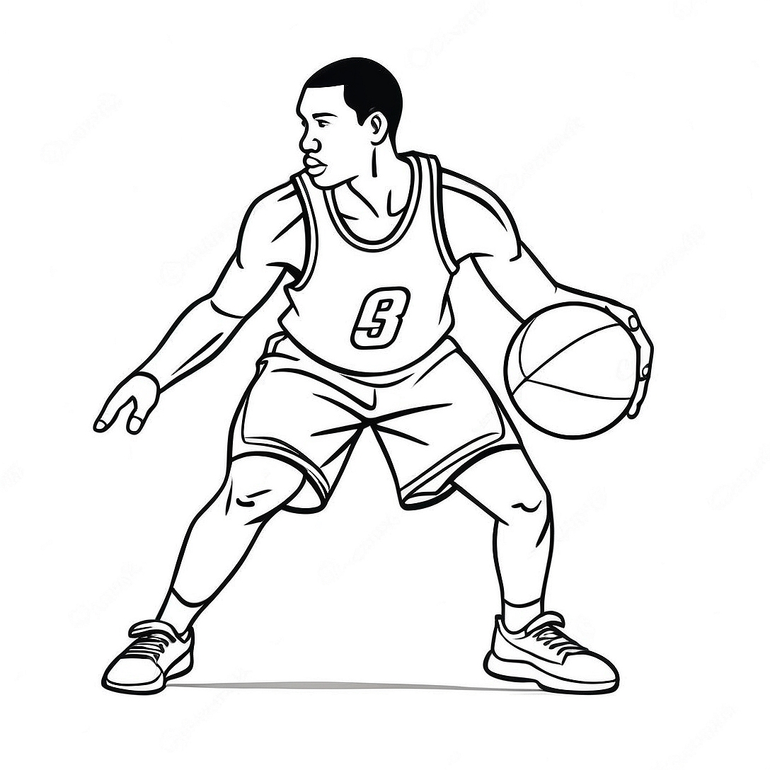 Basketball Player Dribbling the Ball Coloring Page | Basketball Player coloring page