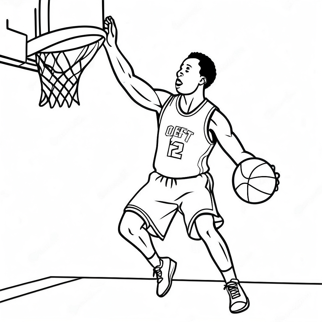 Basketball Player Shooting a Three-Point Shot Coloring Page | Basketball Player coloring page