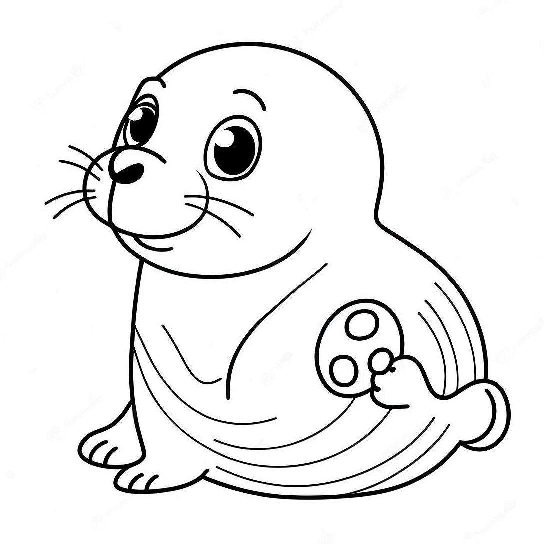 Cute Sea Lion with a Ball Coloring Page | Sea Lion coloring page