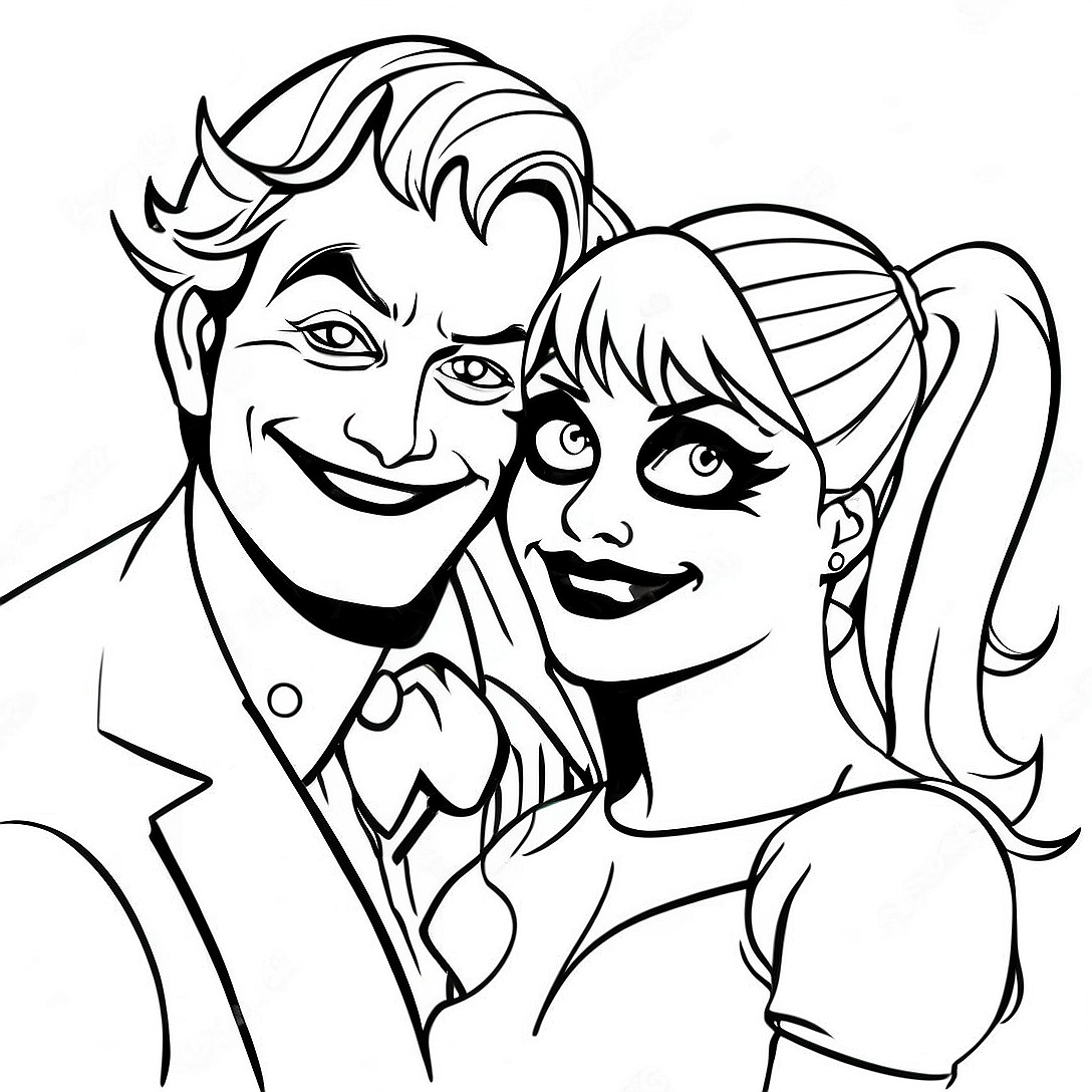 Playful Joker and Harley Quinn Coloring Page | Love Joker and Harley Quinn coloring page