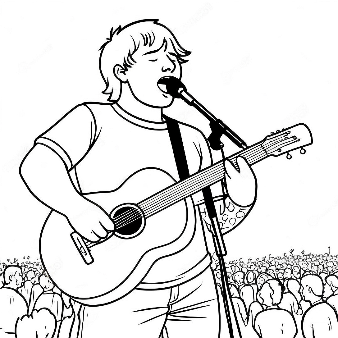 Ed Sheeran Singing on Stage Coloring Page | Ed Sheeran coloring page