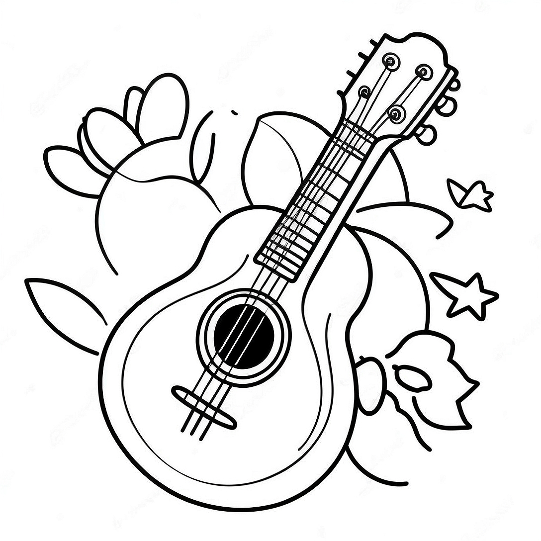 Cute Cartoon Mandolin Coloring Page | Mandolin coloring page