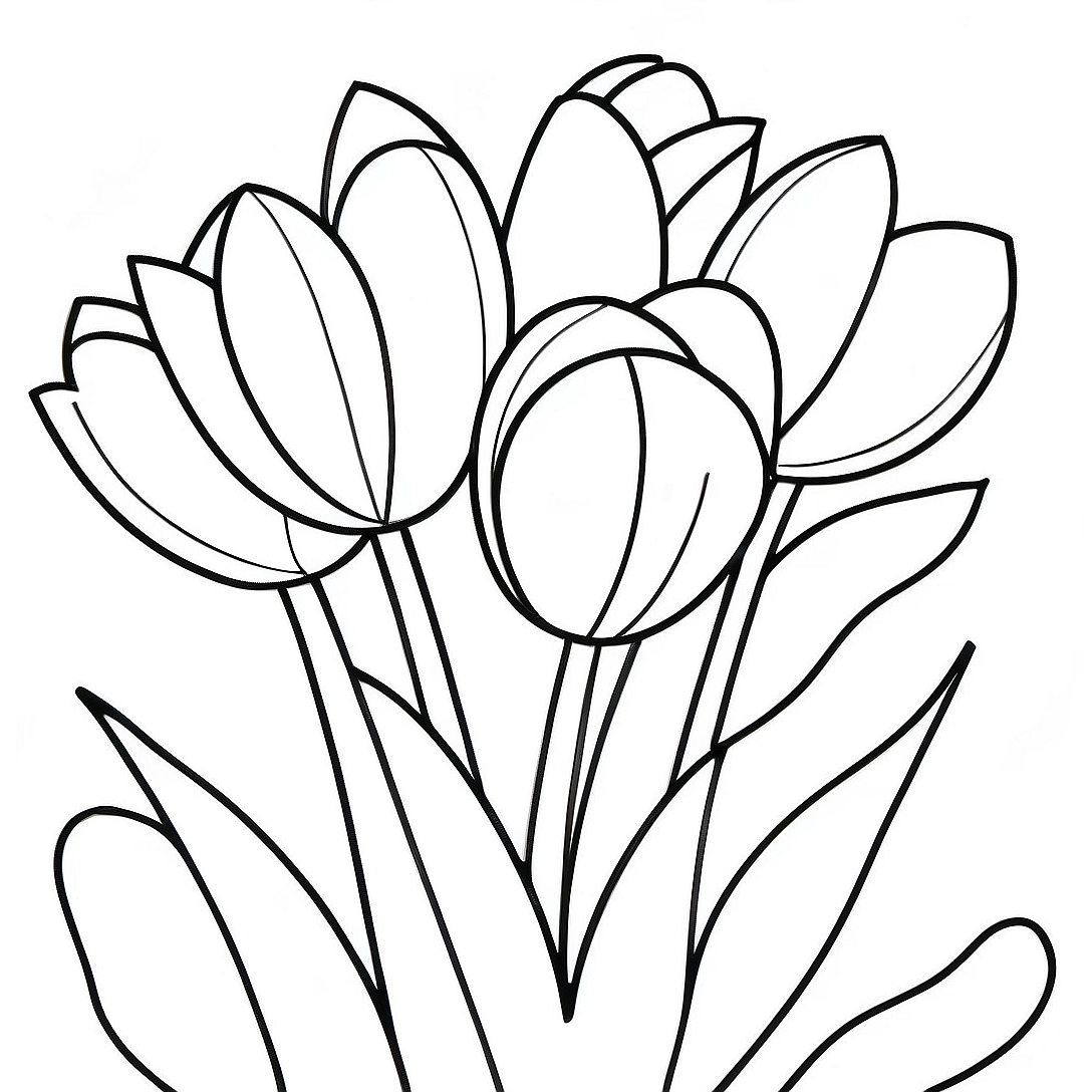 Colorful Tulips in Bloom Coloring Page | Spring Flowers coloring page