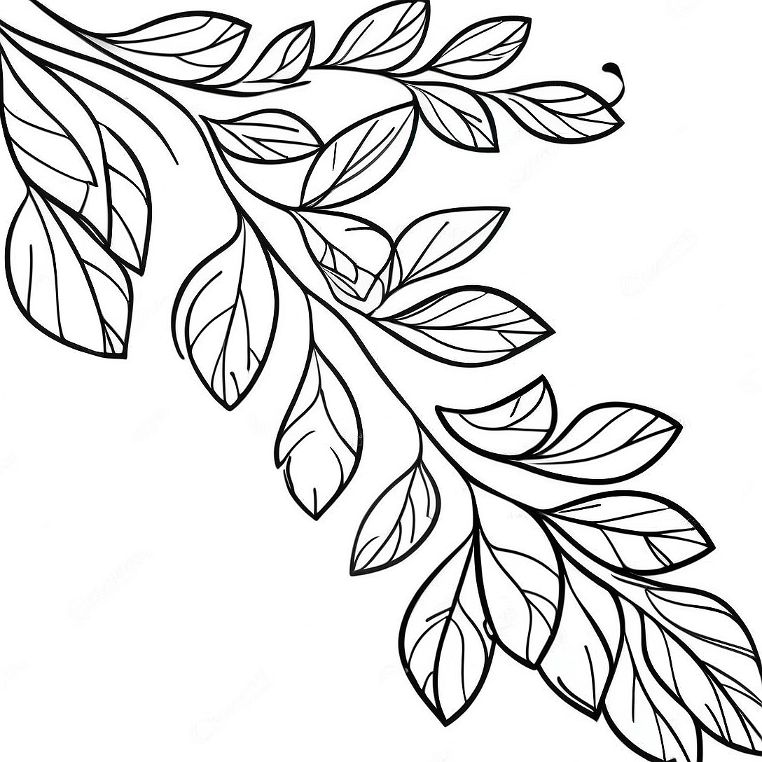 Leafy Branch Coloring Page | Branch coloring page