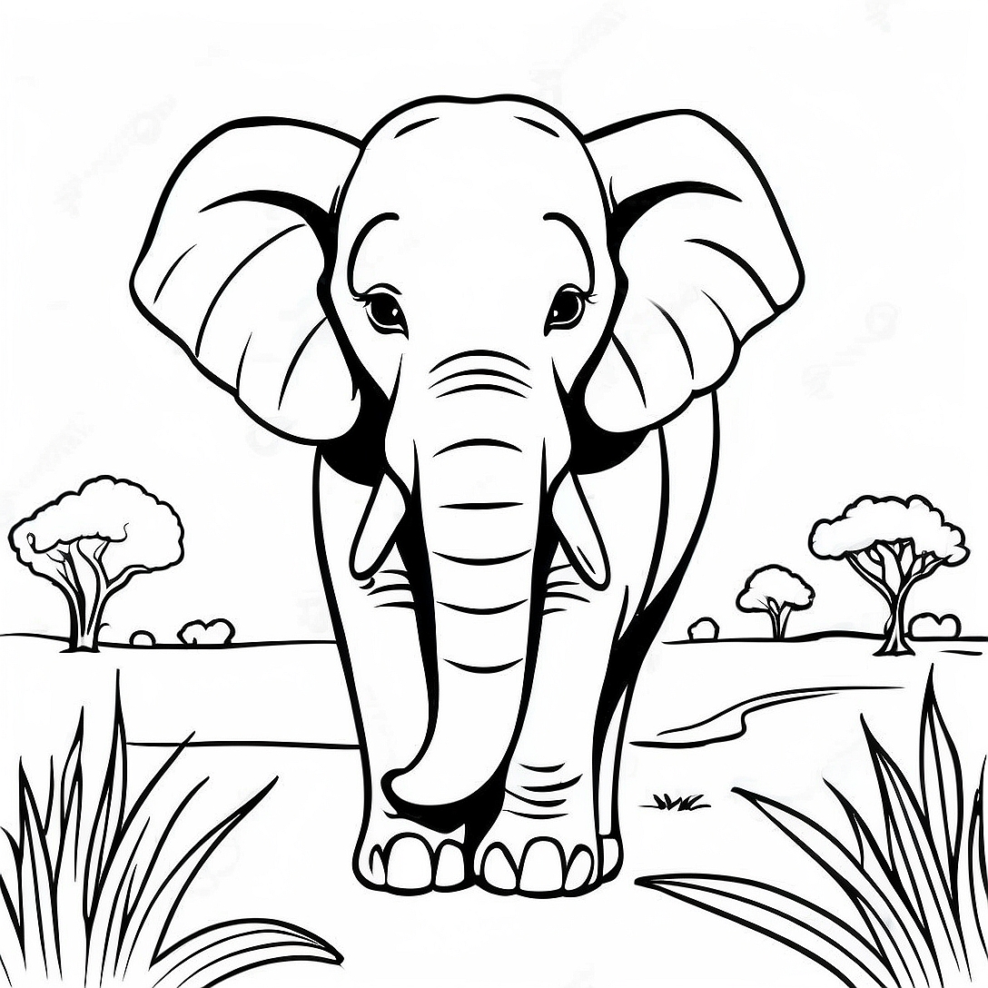 Majestic Elephant in the Savanna Coloring Page | African Savanna coloring page