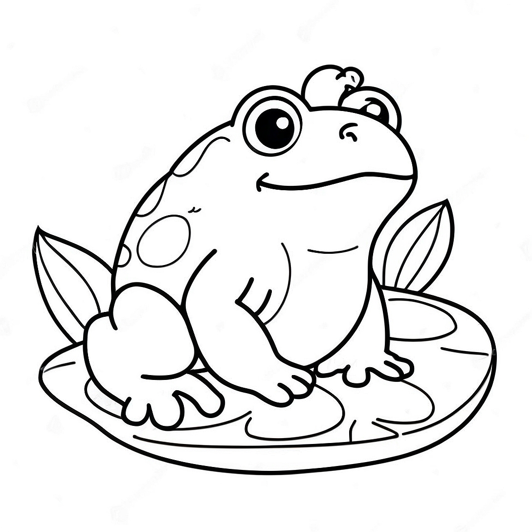 Cute Toad Sitting on a Lily Pad Coloring Page | Toad coloring page