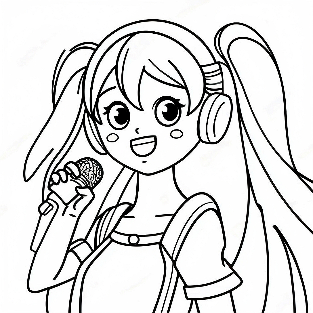 Hatsune Miku Singing Coloring Page | Vocaloid coloring page