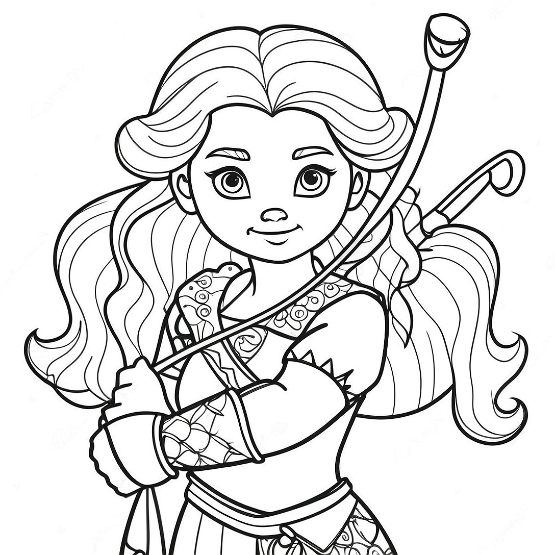 Brave Merida with Bow Coloring Page | Merida coloring page
