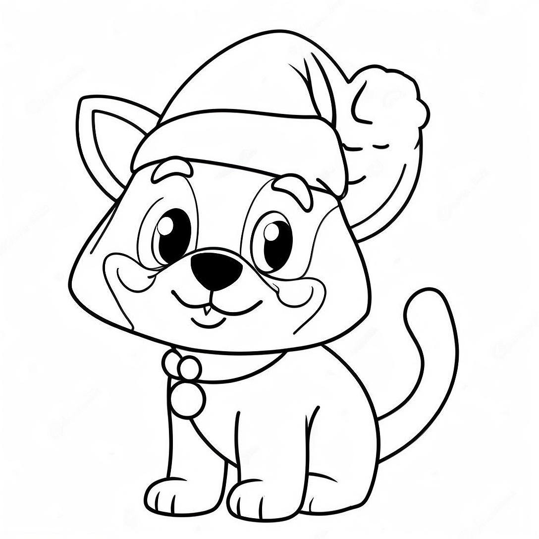 Festive Bluey with Santa Hat Coloring Page | Christmas Bluey coloring page