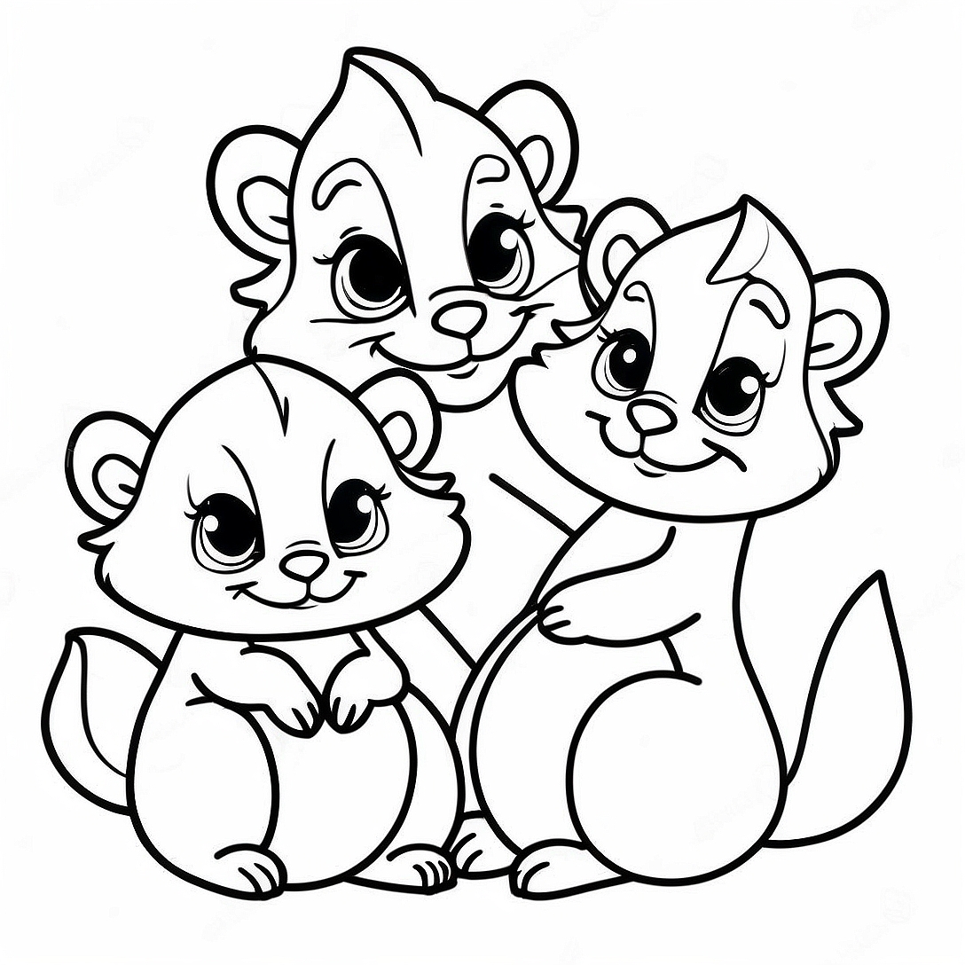 Cute Skunk Family Coloring Page | Skunk coloring page