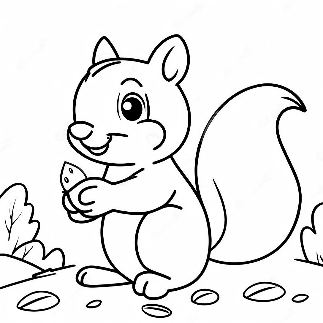 Cute Squirrel Holding an Acorn Coloring Page | Squirrel coloring page