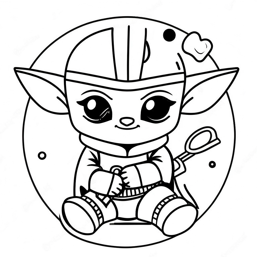 Cute Mandalorian with Baby Yoda Coloring Page | Mandalorian coloring page