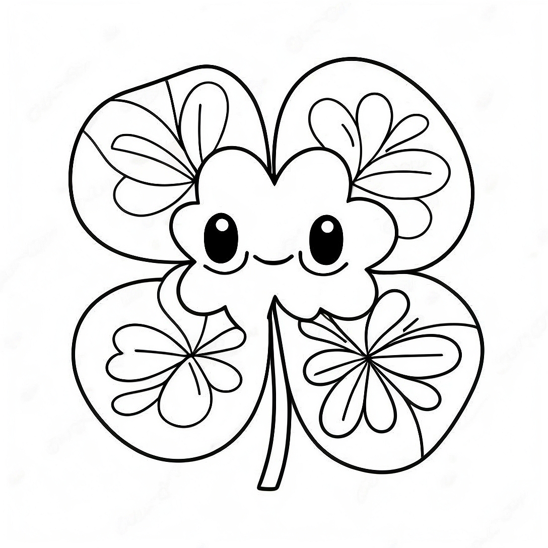 Cute Shamrock with Smiling Face Coloring Page | Shamrock coloring page