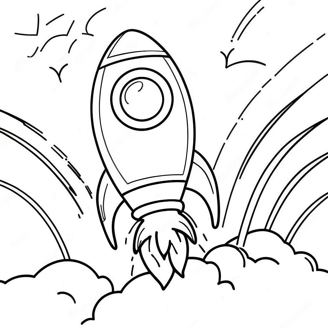 Realistic Rocket Launching into Space Coloring Page | Realistic Rocket coloring page