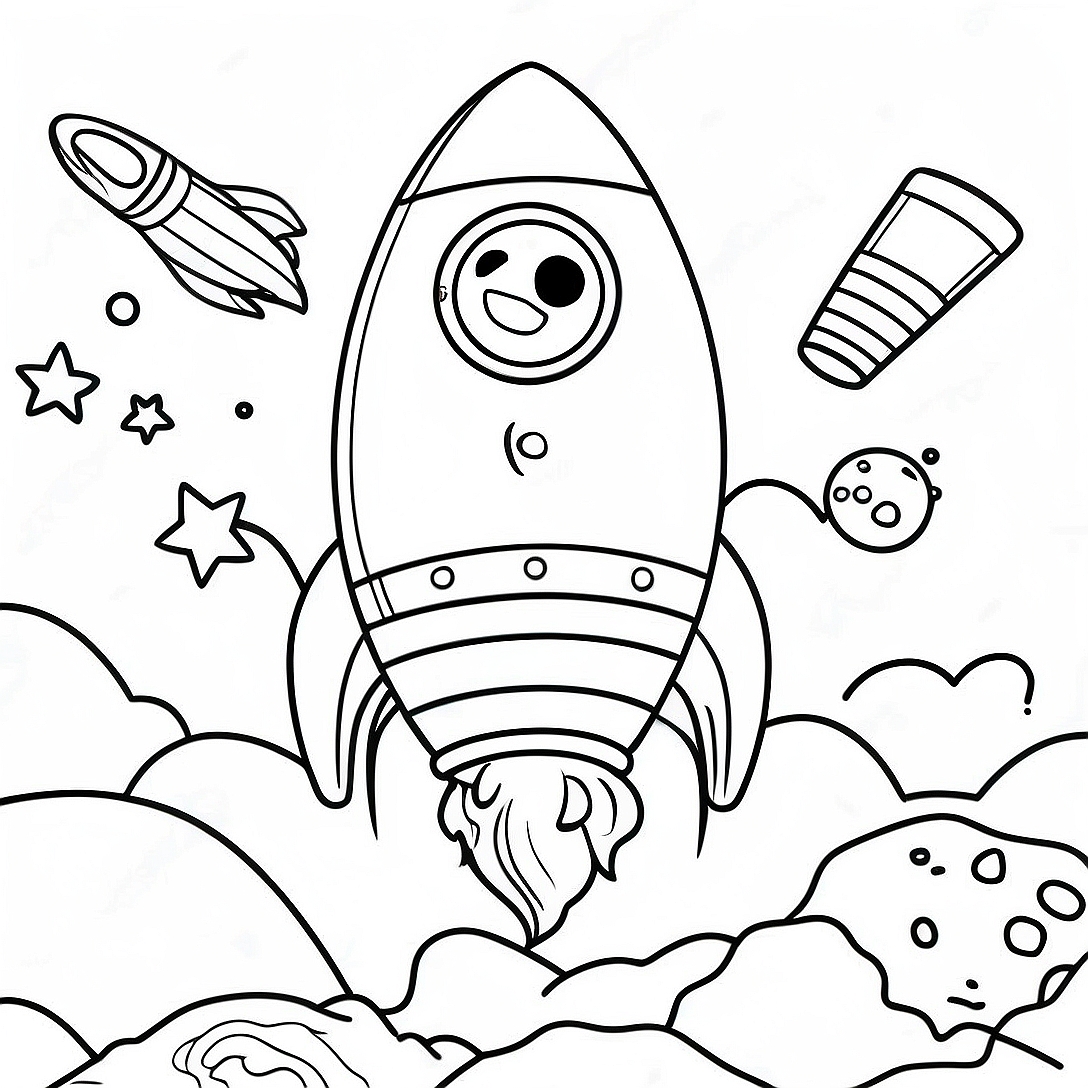 Detailed Rocket with Astronauts Coloring Page | Realistic Rocket coloring page