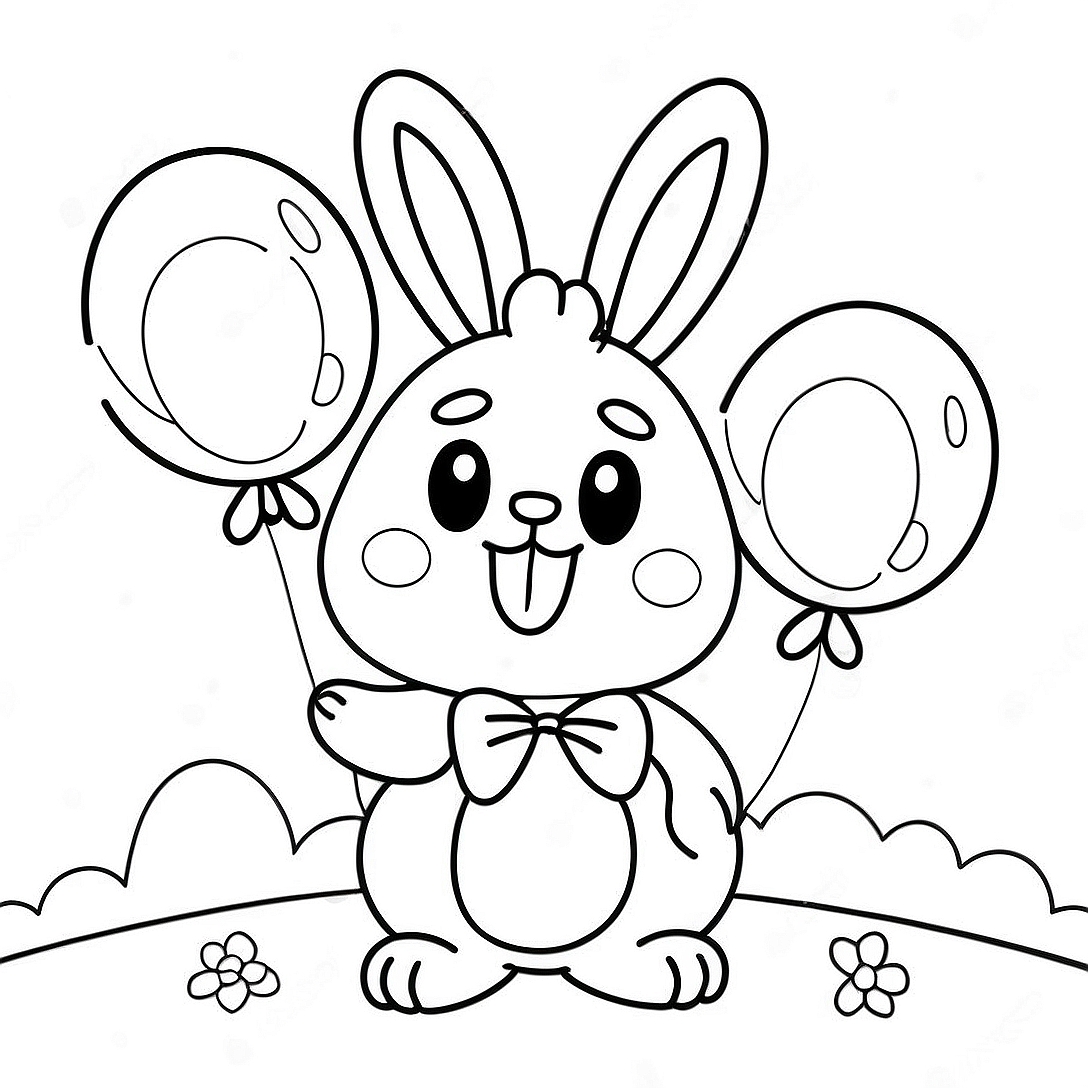 Cute Bunzo Bunny with Balloons Coloring Page | Bunzo Bunny coloring page