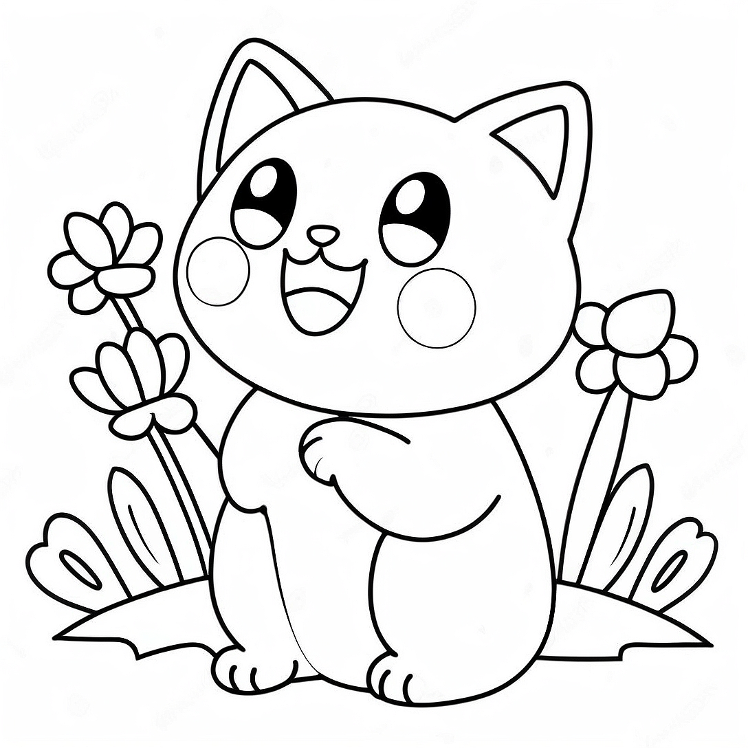 Cute Cat Pokemon with Flowers Coloring Page | Cat Pokemon coloring page