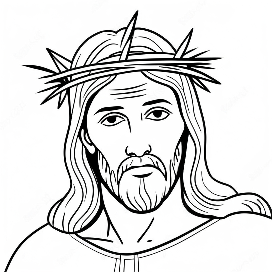 Jesus with Crown of Thorns Coloring Page | Jesus on the Cross coloring page