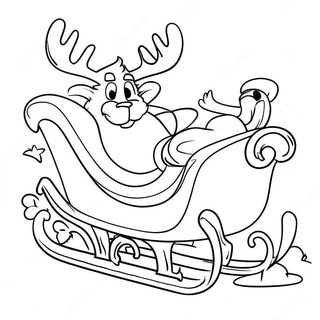 Magical Santa's Sleigh with Reindeer Coloring Page | Santa's Sleigh coloring page
