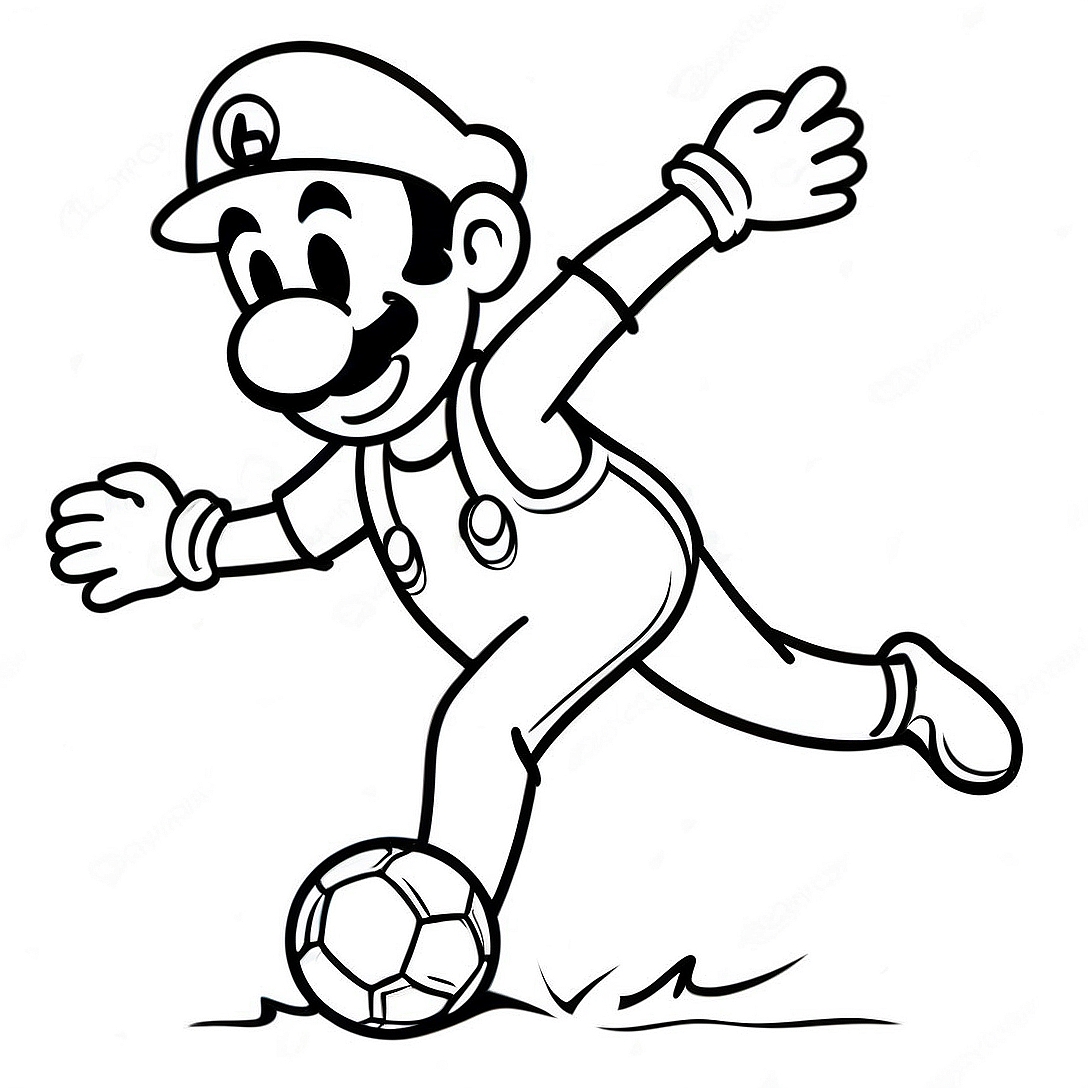 Luigi Kicking a Soccer Ball Coloring Page | Mario Soccer coloring page