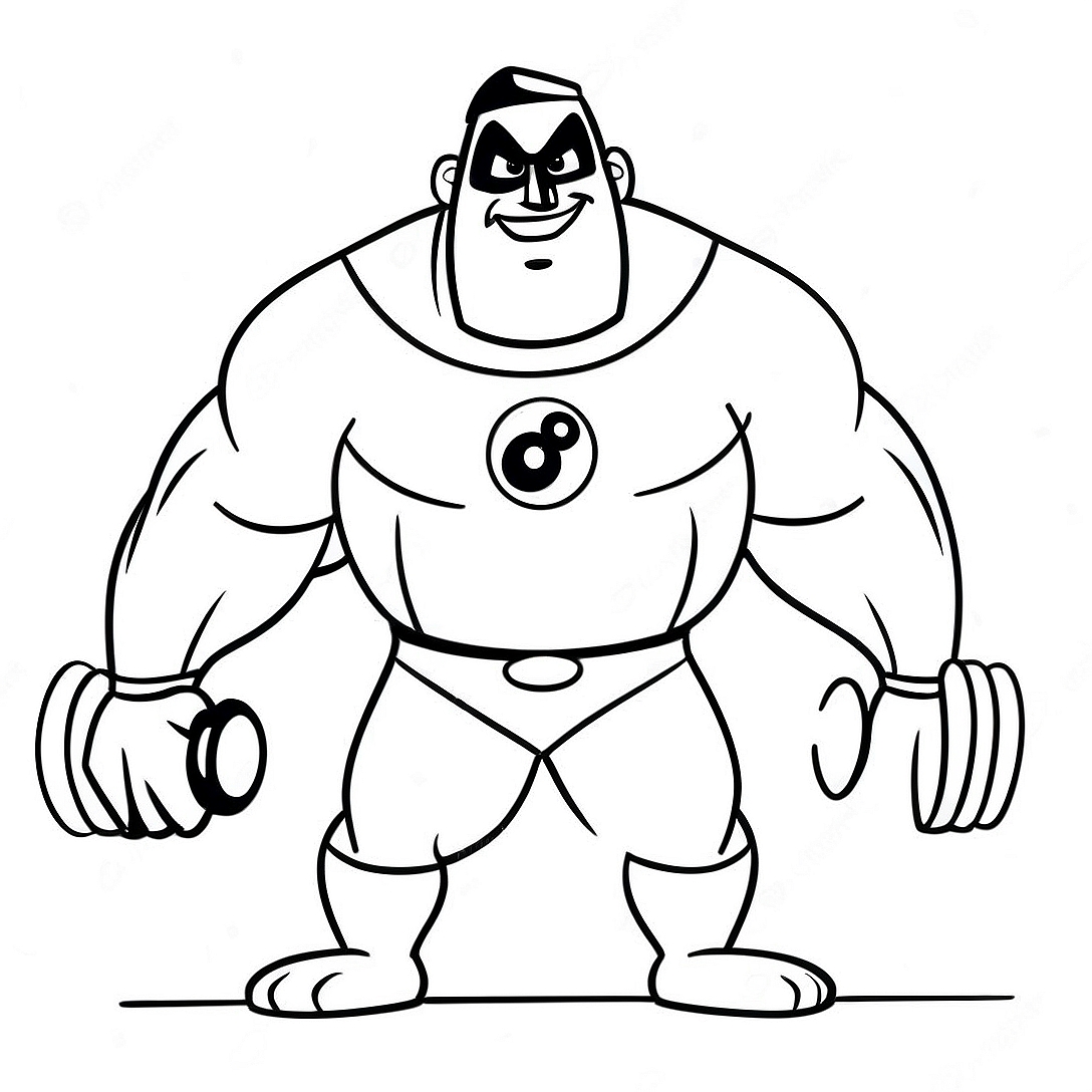 Mr. Incredible Lifting Weights Coloring Page | Family Incredibles 2 coloring page