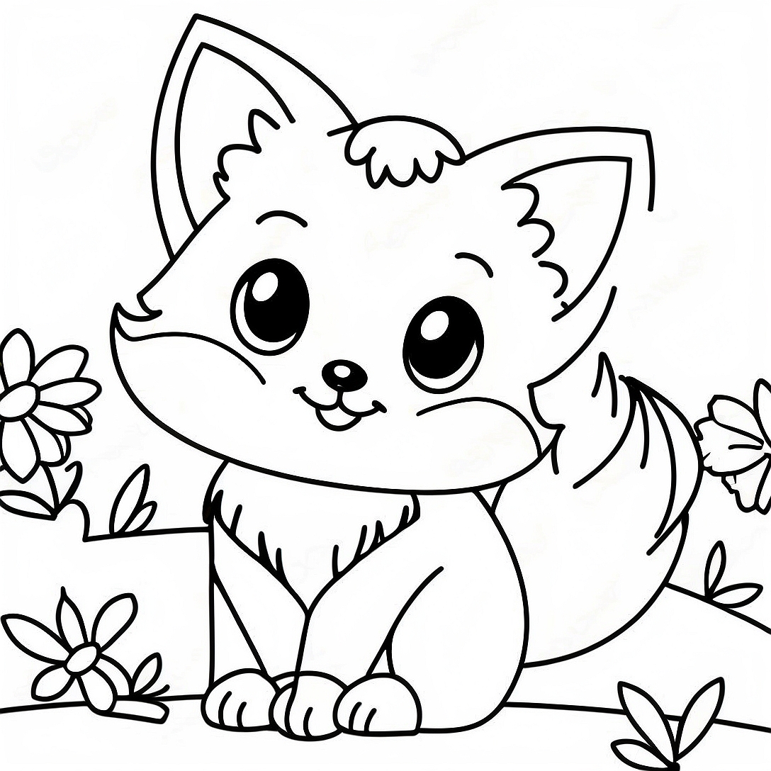 Cute Anime Fox with Flowers Coloring Page | Anime Fox coloring page