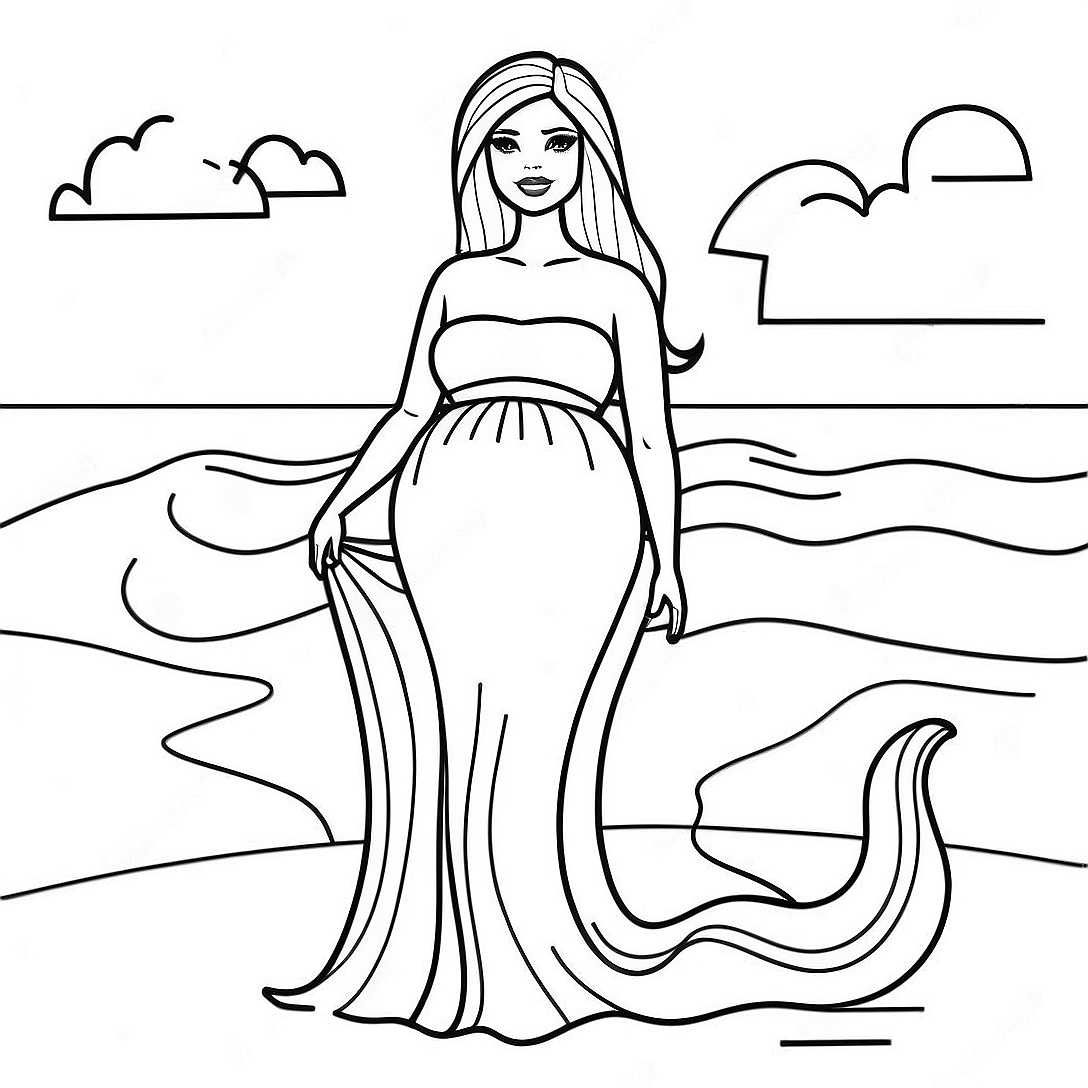 Pregnant Barbie at the Beach Coloring Page | Pregnant Barbie coloring page