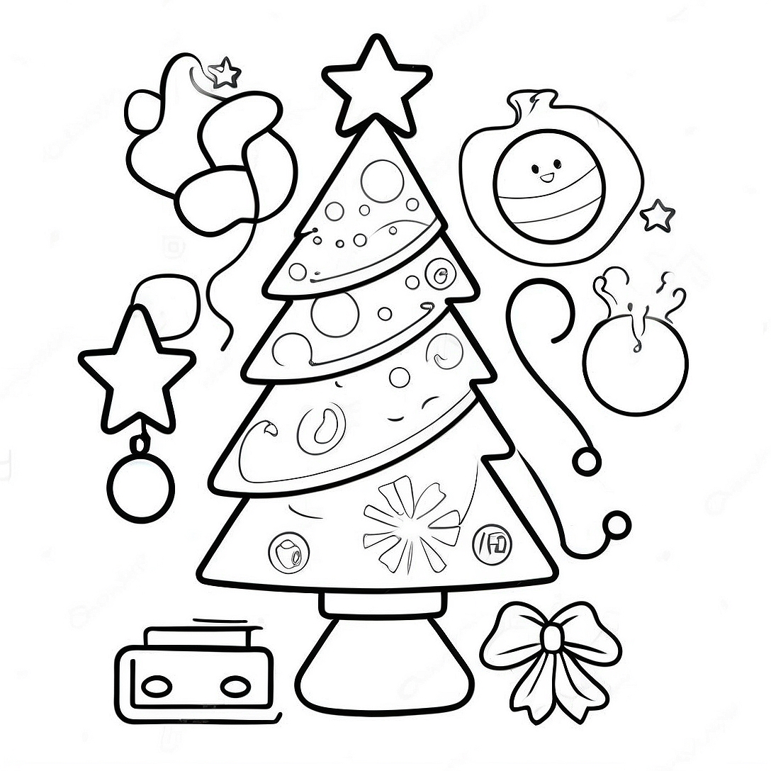 Science Christmas Tree with Ornaments Coloring Page | Science Christmas coloring page