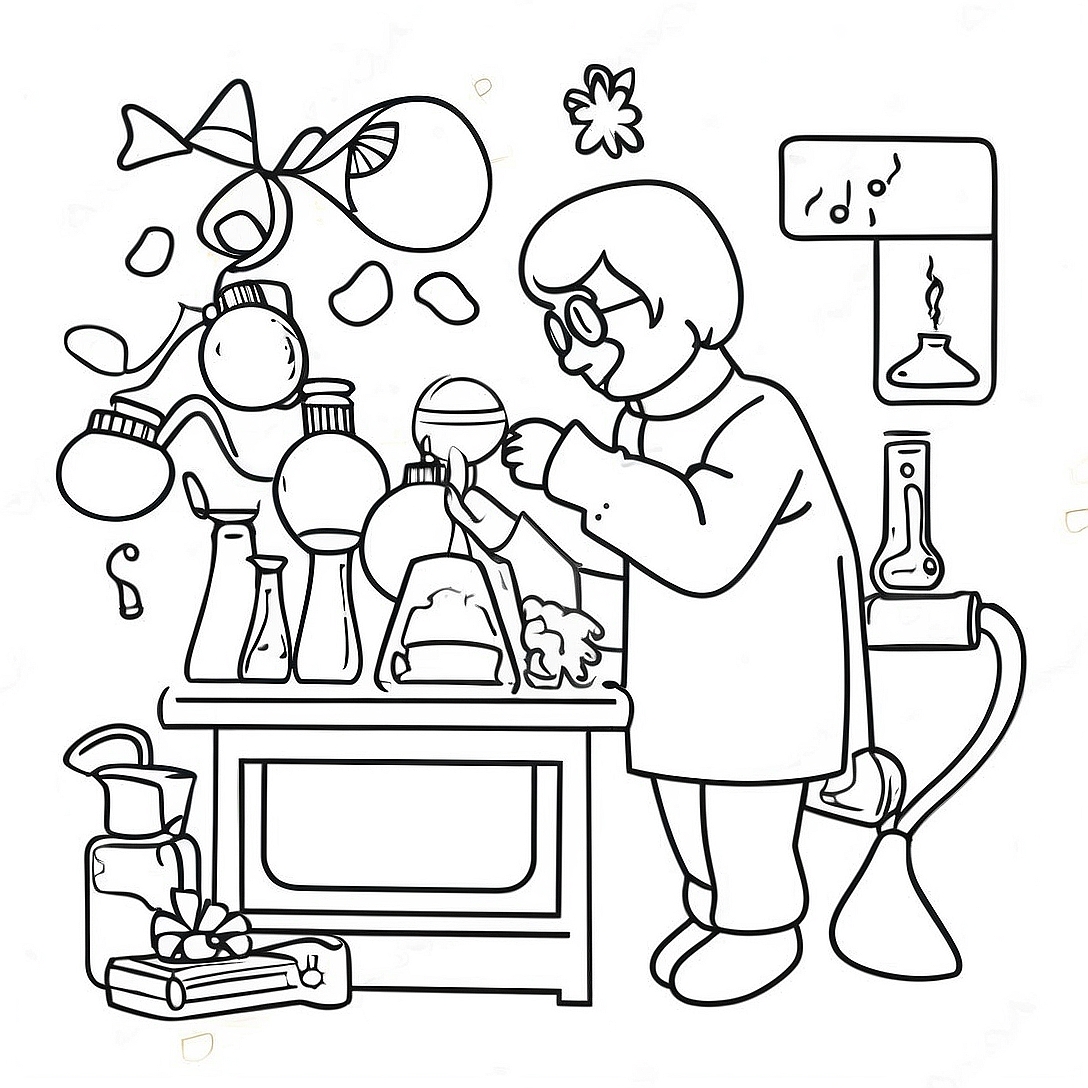 Festive Science Lab with Christmas Decorations Coloring Page | Science Christmas coloring page