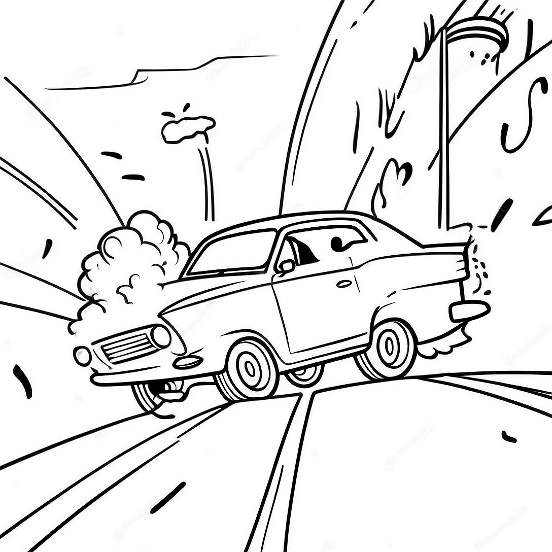 Exciting Car Crash Scene Coloring Page | Car Crash coloring page